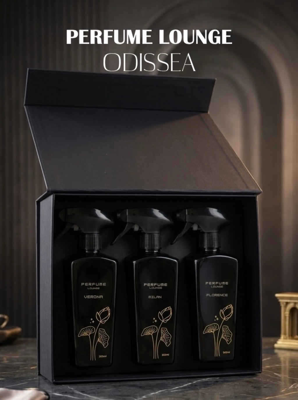 Odissea Spray Collection - Perfume Lounge box with Verona, Milan, Florence sprays
